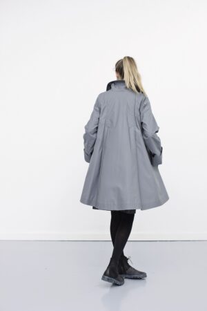 Light grey raincoat with pleats in the back