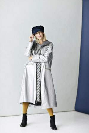 Silver raincoat with long zipper