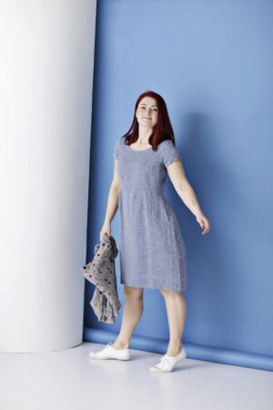Blue linen dress with sleeves