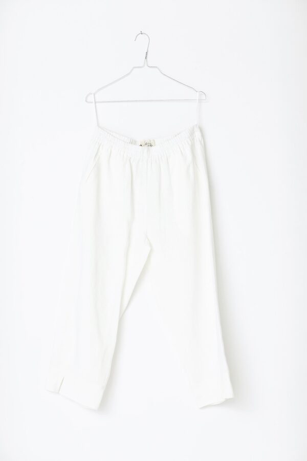 White linen trouser with elastic waistband