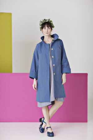 blue spring coat in coated cotton