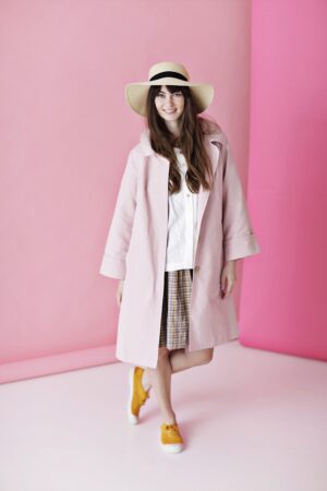 Rose spring coat in coated cotton