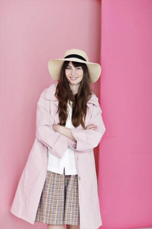 Rose spring coat in coated cotton