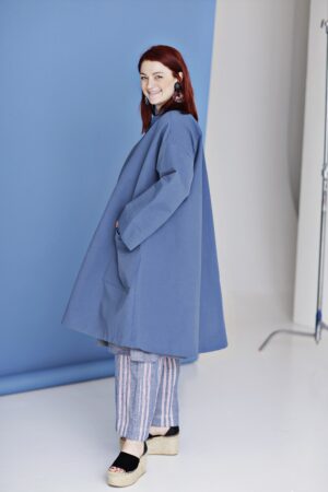 Blue spring coat with A-line-silhouette