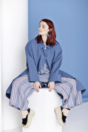 Blue spring coat with A-line-silhouette