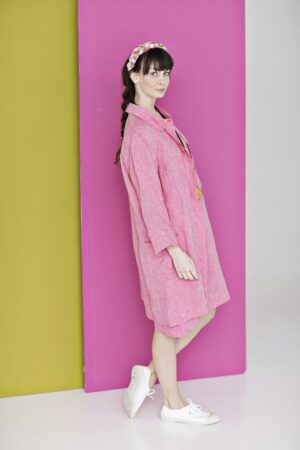 Pink gennemknappet tunika / lang hørskjorte