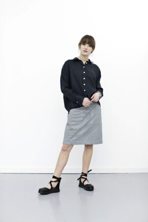 Blue/ white striped denim skirt with big pockets