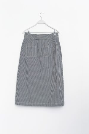 Long blue/white striped denim skirt