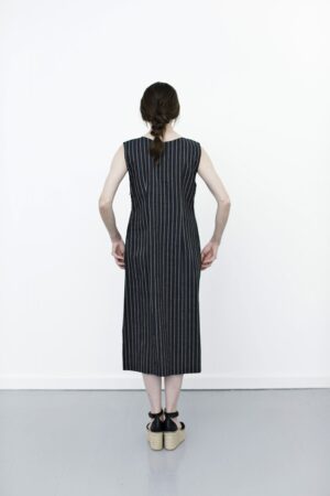 Long pin striped dress with wrap effect on top