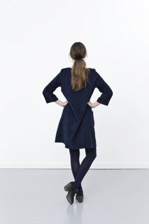 Blue corduroy A-line dress with pockets