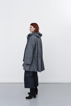 Grey rainjacket with an A-line silhouette