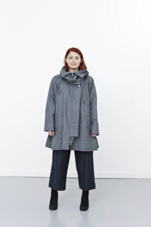 Grey rainjacket with an A-line silhouette