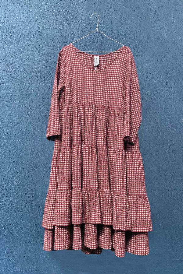 Bordeaux checkered dress with ruffles