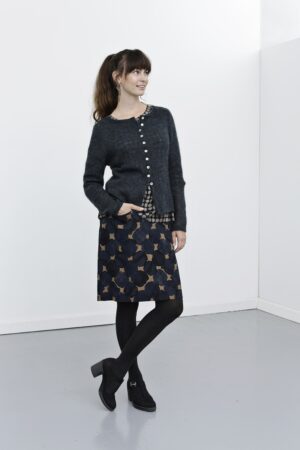 Skirt with navy blue dots
