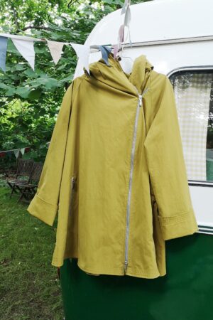 Jacket with asymmetric zipper in curry