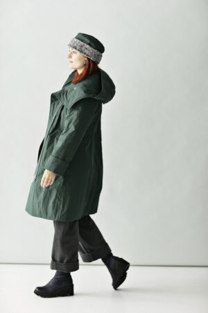 Bottle green fitted coat with hood