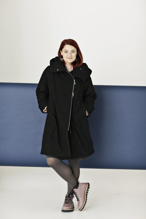 Black fitted coat with hood