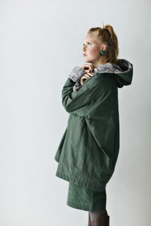 Bottle green anorak with faux fur