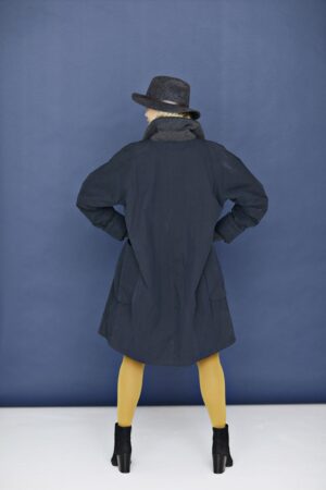 Dark navy coloured winter coat with rib collar