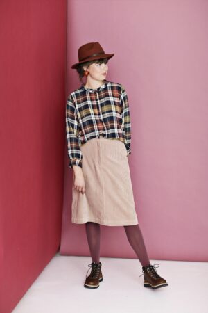 Midi-length rose skirt in fluted corduroy