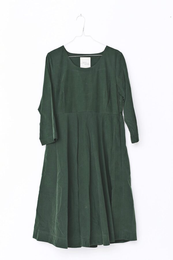 Bottle green corduroy dress with round cutted skirt