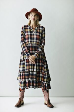 Multicoloured checkered ruffle dress