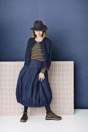 Long skirt with balloon silhouette in hemp and organic cotton