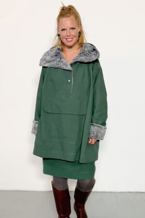 Bottle green anorak with faux fur