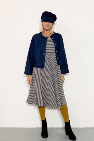 Blue/grey checkered dress with round cutted skirt