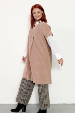 Rose tunic dress with a V-neck in corduroy