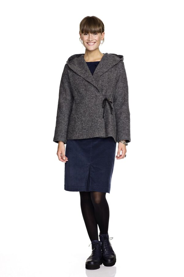 Grey jacket in boiled wool with tie band