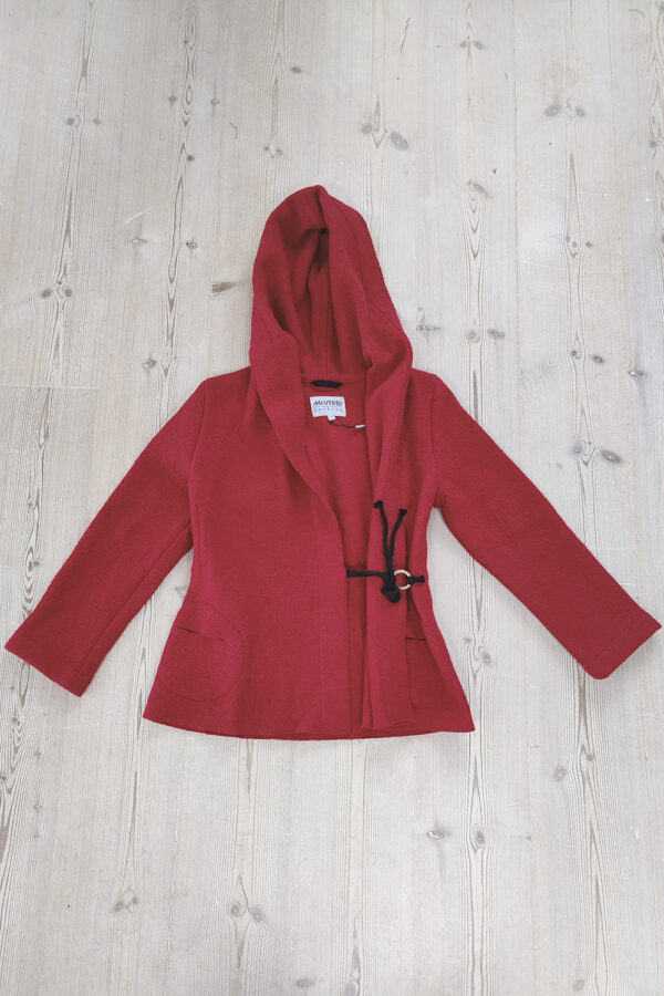 Red jacket in boiled wool with tie band