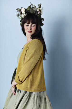 Curry yellow linen cardigan from Mansted