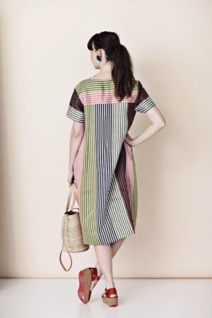 Striped dress with V-neck