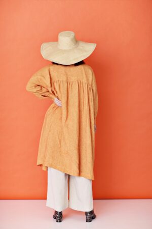 Long loose linen dress in orange