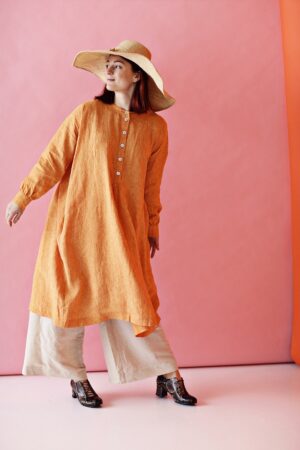 Long loose linen dress in orange