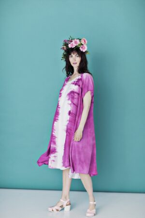 Pink hand-dyed silkdress with short sleeves from Privatsachen