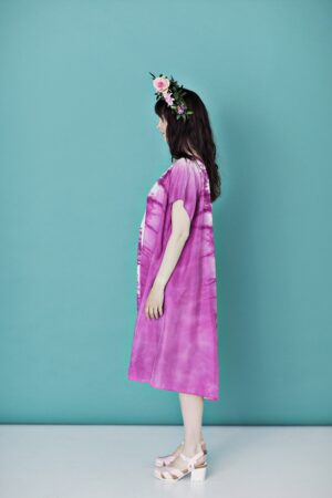 Pink hand-dyed silkdress with short sleeves from Privatsachen