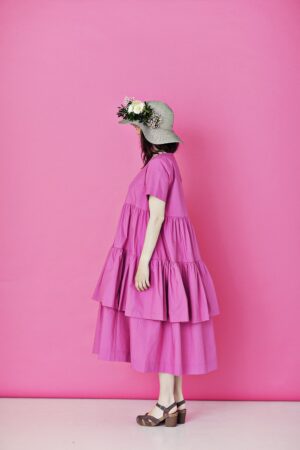 Pink ruffle dress in organic cotton