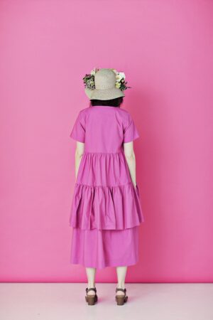 Pink ruffle dress in organic cotton
