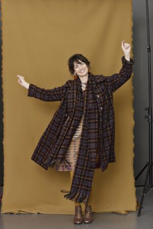 Checkered bouclé wool coat with A-silhouette