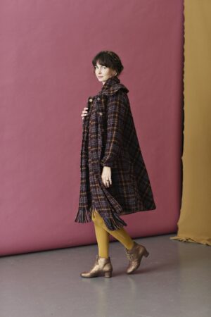 Checkered bouclé wool coat with A-silhouette