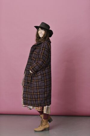 Oversize checkered, bouclé wool coat