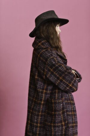 Oversize checkered, bouclé wool coat