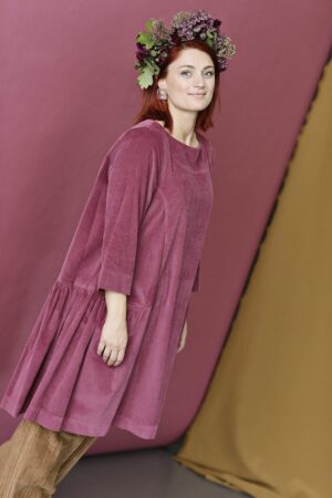 Pink corduroy dress with A-silhouett