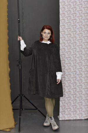 Grey corduroy dress with A-silhouette