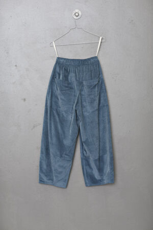Blue corduroy trousers with elastic waistband