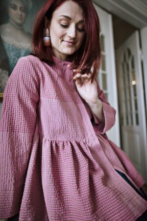 Small checkered shirt blouse in shades of pink