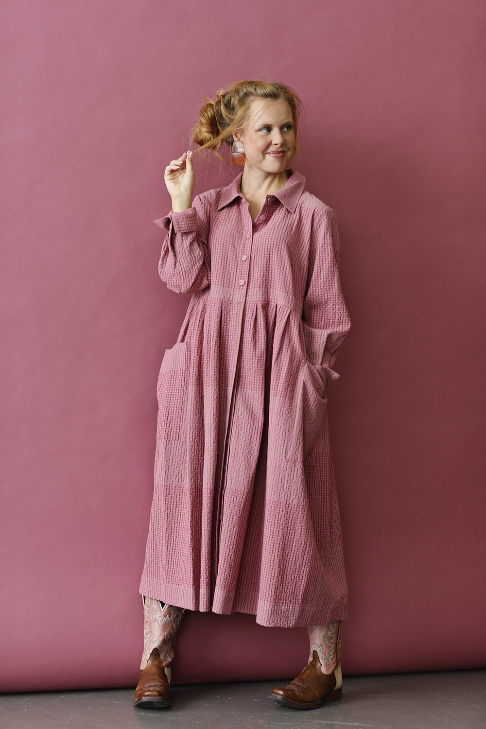 sandsynlighed bag etage Shirt dress checkered cotton | Pink winter dress with buttons | McVERDI
