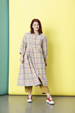 Checkered cotton dress with buttons